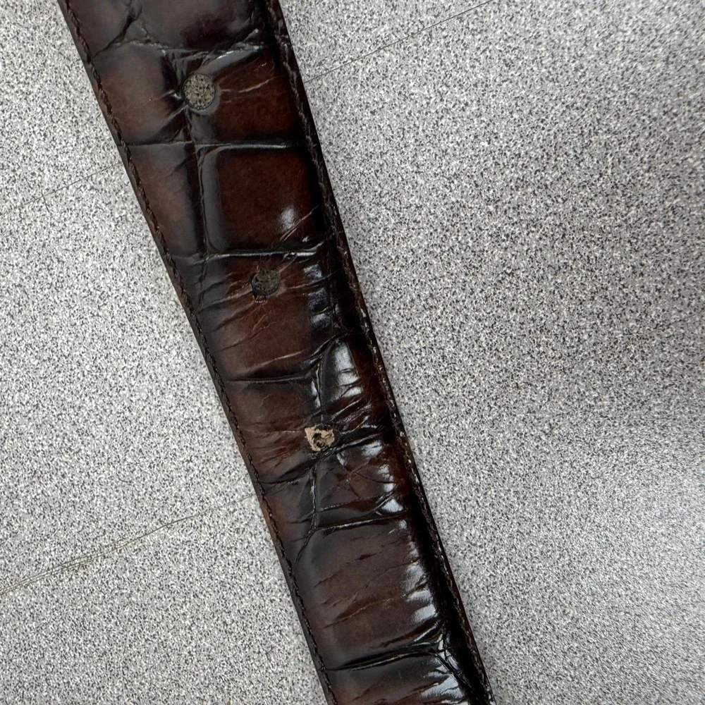 Fossil Belt Womens Medium Brown Croco Embossed Leather BT5096 Mixed Metal Buckle
